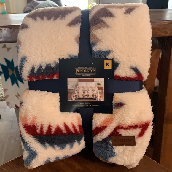 NWT southwest Pendleton Sherpa Fleece reversible blanket king size ivory - Picture 3 of 7
